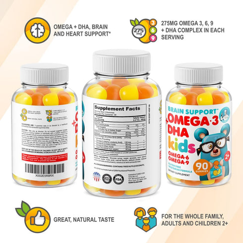 DR. MORITZ Omega 3 Kids Gummies (180 Count), Vegan DHA Gummies for Brain & Heart Health, Gluten-Free