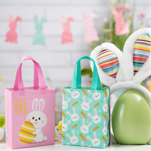 Wovnet 30 10 8 4in Pcs Easter Gift Bags Pastel Colors Easter Bunny Goodie Treat Tote Bags with Handle Reusable Non