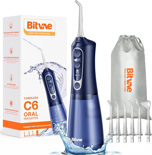 Bitvae C6 Portable Cordless Water Flosser for Teeth Cleaning, 6 Jet Tips, USB Rechargeable, IPX7 Waterproof, Midnight