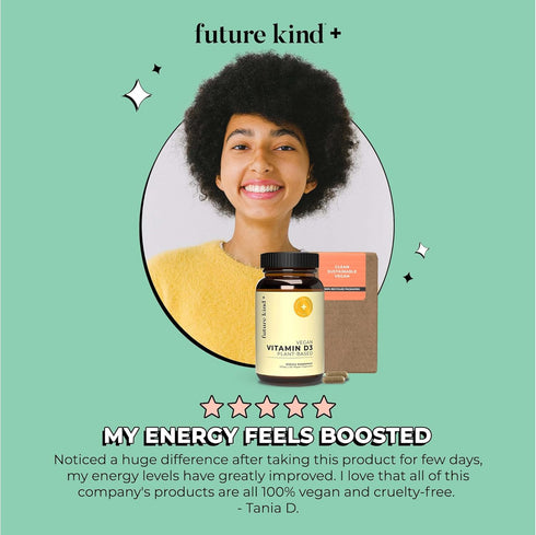 Future Kind Vegan Vitamin D3-2500 IU Plant-Based Supplement - Sugar-Free Lichen-Based for Cell & Immune Support (30