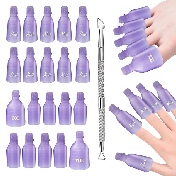 Makartt Nail Clips for Gel Polish Removal, 20 Pcs Plastic Reusable Finger and Toe Nail Soak Off Clips with Cuticle