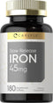 Carlyle Slow Release Iron | 45 mg | 180 Tablets - Vegetarian, Non-GMO, Gluten Free Formula | Ferrous Sulfate Mineral