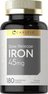 Carlyle Slow Release Iron | 45 mg | 180 Tablets - Vegetarian, Non-GMO, Gluten Free Formula | Ferrous Sulfate Mineral