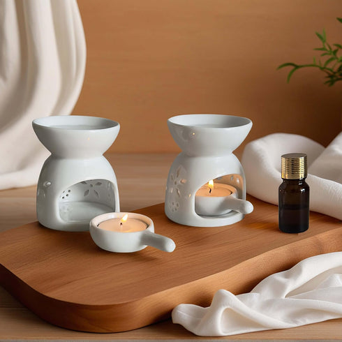 JHZABPO (Pack 2) Oil Burner, Tealight Wax Warmer with Tea Wax Tray, White Oil Warmer for Scented Oil