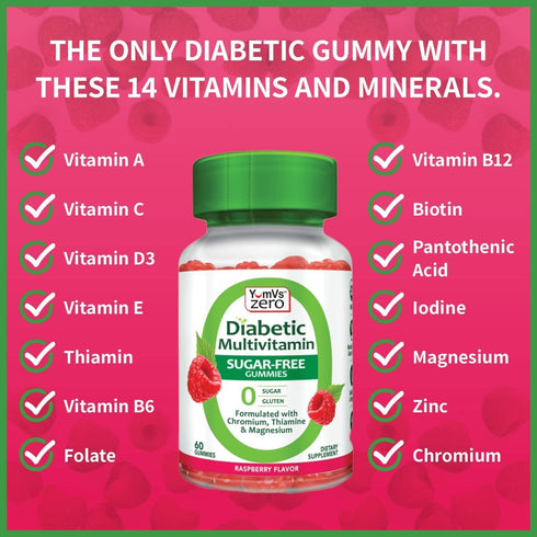 YumVs Multivitamin Gummies, Sugar Free Supplement for Women & Men, Natural Raspberry Flavor Chewables - 60 Count