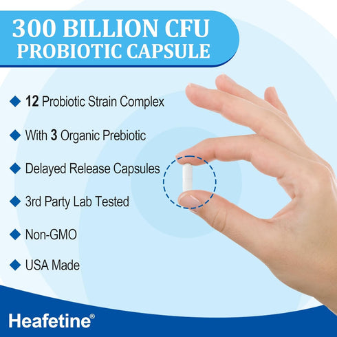 300 Billion CFUs Probiotic, 12 Strains + 3 Organic Prebiotics, 60 Capsules for Digestive Health