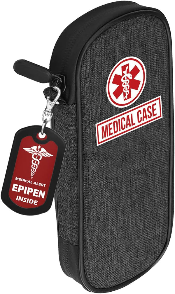 mnmoom Epipen Carry Case, Waterproof Insulated Travel Medication Organizer Bag with Zipper Pull Tag, Black