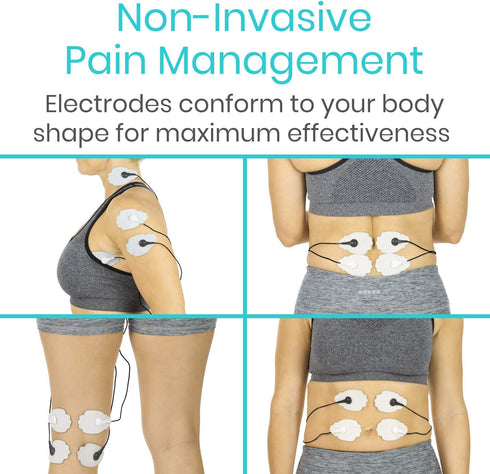 Vive Tens Unit Muscle Stimulator, Electric Shock Therapy for Pain Management, Self-Sticking Electrodes Pads