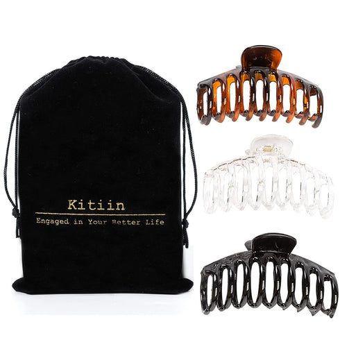 Polycarbonate Large Hair Claw Clips for Women, 3 Counts in Set of Black/Tortoise Shell Brown/Clear Resin, 4.3 inch in