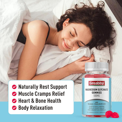 Magnesium Glycinate Gummies 500mg for Sleep Support, Chewable Magnesium for Women & Men, Muscle Relief (120 Gummies)