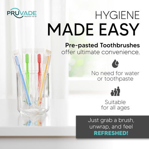 100 Pack Disposable Toothbrushes with Toothpaste Built In, Prepasted, Individually Wrapped, Soft Bristles