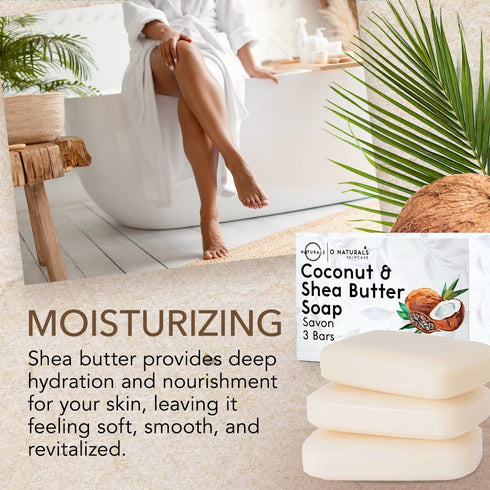 O NATURALS 3-Pack Organic Coconut & Shea Butter Soap Bar, 4oz each, 100% Vegan Handmade Soap