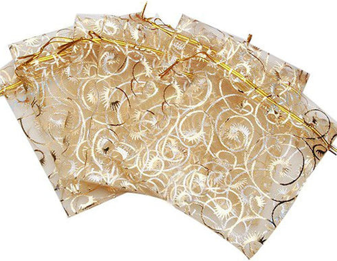 Wedding Favors Small Gift Bags, 100pcs Gold Organza Bags 3.9x4.7 Inch (10x12cm) for Party Favor Bags