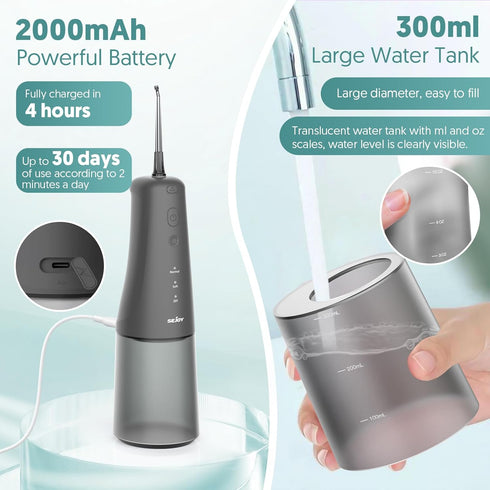 Sejoy Cordless Rechargeable Water Flosser, 6 Jet Tips, IPX7 Waterproof, Oral Irrigator for Kids and Braces