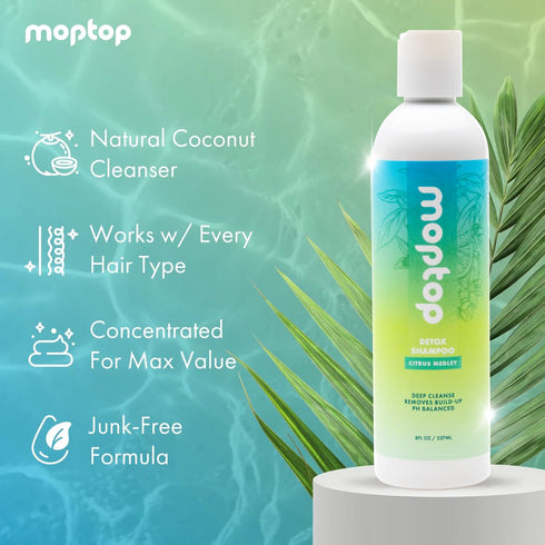 MopTop Detox Shampoo - Scalp Clarifying Shampoo for Build Up, Hard Water, Dirt & Oil, 8oz, Sulfate & Paraben Free
