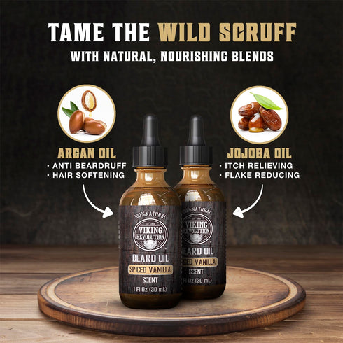 Viking Revolution Beard Oil for Men, All Natural Spiced Vanilla Scent with Argan & Jojoba Oil, 2 Pack