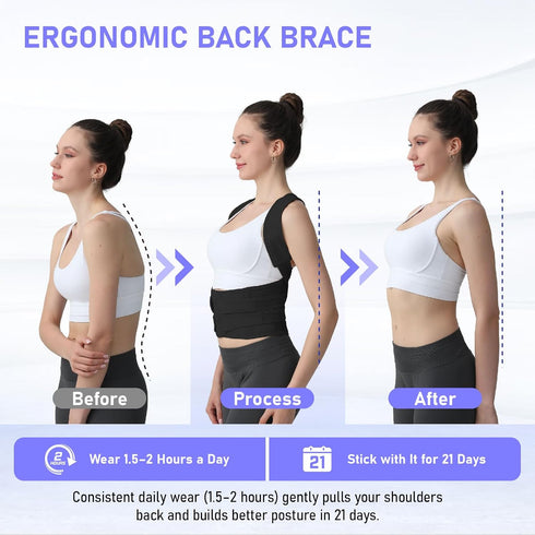 LuxuMach Posture Corrector for Women and Men, Back Brace with Full Back Support, Adjustable Shoulder Straightener
