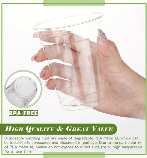 Yaomiao 100 Commercially Supplies(12 oz) Pcs Clear Cold Cups Disposable Party Cups Plant Based Drinking Container