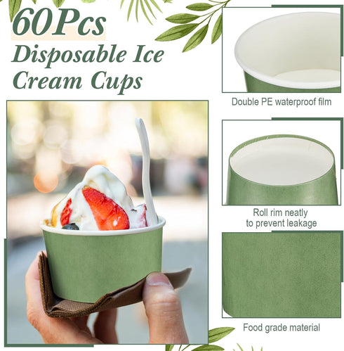 Maxdot 60pcs 5oz Frozen Dessert Cups, Disposable Ice Cream Cups, Paper Yogurt Bowls, for Hot and Cold Foods, Suitable