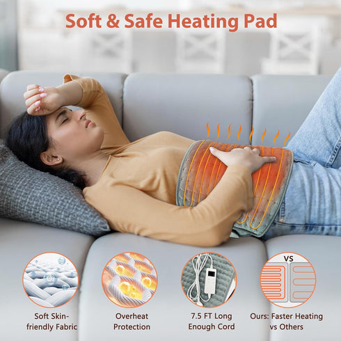 Upgraded Heating Pad for Back Pain Relief, Electric Large Heating Pads with Belt, 6 Heat Levels, 4 Timer Auto Off