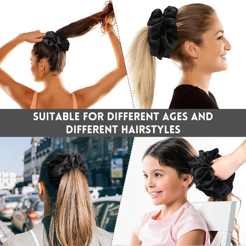 Oversized Satin Hair Scrunchies - 6 Pieces 7.2 Inch Elastic Silk Hair Bands, Large Ponytail Holders for Women