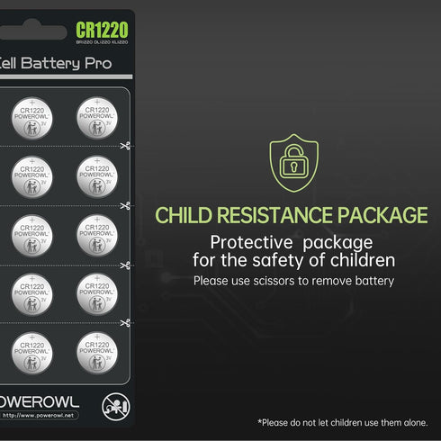 POWEROWL CR1220 (15-Pack) 3v 10 High Capacity Battery Lithium Batteries, Years Leak-Free