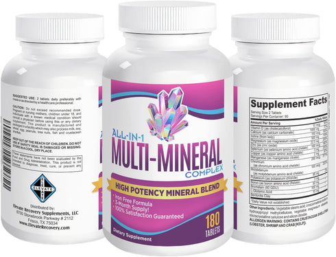 3-Month Multimineral Supplement - Iron Free Multi Mineral Complex, High Potency Trace Minerals - 180 Tablets