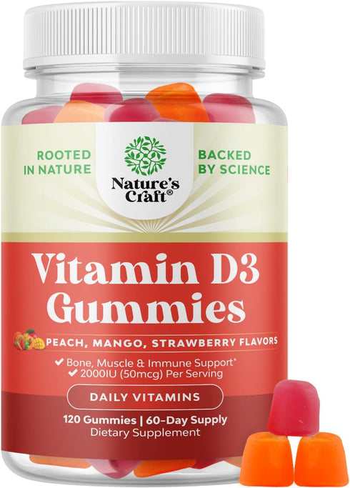 Vitamin D3 Gummies for Daily Wellness - Delicious Gummies for Adults with 2000IU per Serving for Bone & Immune Support