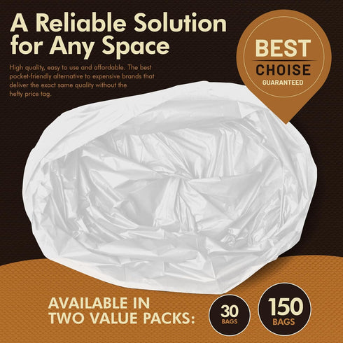PAMI Small 4-Gallon Trash Bags, White, 150 Bags, Strong Multipurpose Plastic Wastebasket Liners