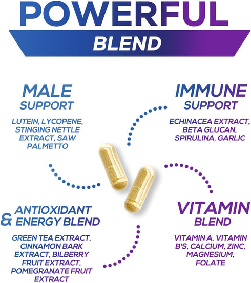 Premium Multivitamin for Men - Daily Support with Vitamins A, C, D, E, B12, Zinc, Calcium, Magnesium - 120 Capsules