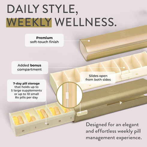 Pretty Pill Box Set, Stylish Daily Pill Organizer, Travel Essentials for Women & Men - Champagne