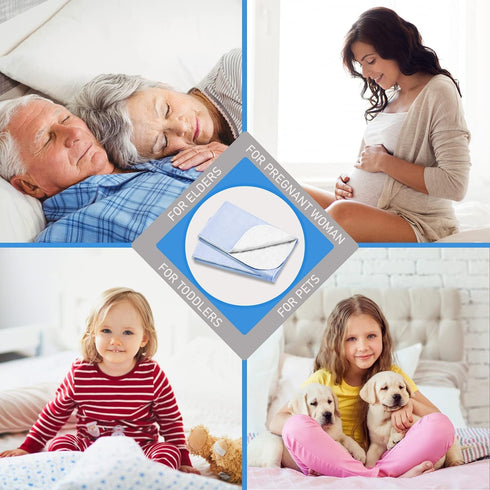 Pack 4 34"X36") Reusable Bed Underpad - Waterproof & Washable - Absorbent Mattress Protector - Incontinence Bed Pads
