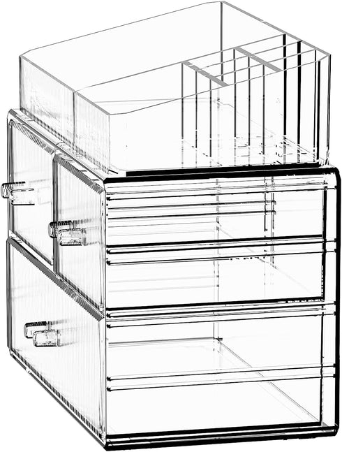 ZHIAI Stackable Storage Drawers, Clear Acrylic Bathroom Counter Organizer for Makeup, Kitchen Cabinets, Home Storage