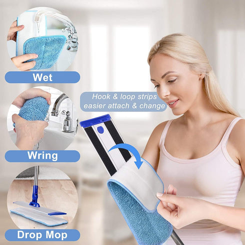 18" Professional Microfiber Mop, Flat Mop with Stainless Steel Handle, 2 Reusable Washable Mop Pads for Floor Cleaning