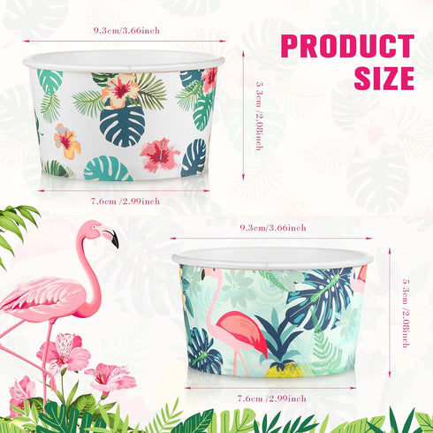 Hawaiian Summer Party Supplies Disposable Ice Cream Bowls, 8 oz Paper Snack Cups for Sundae Soup Candy (Classic