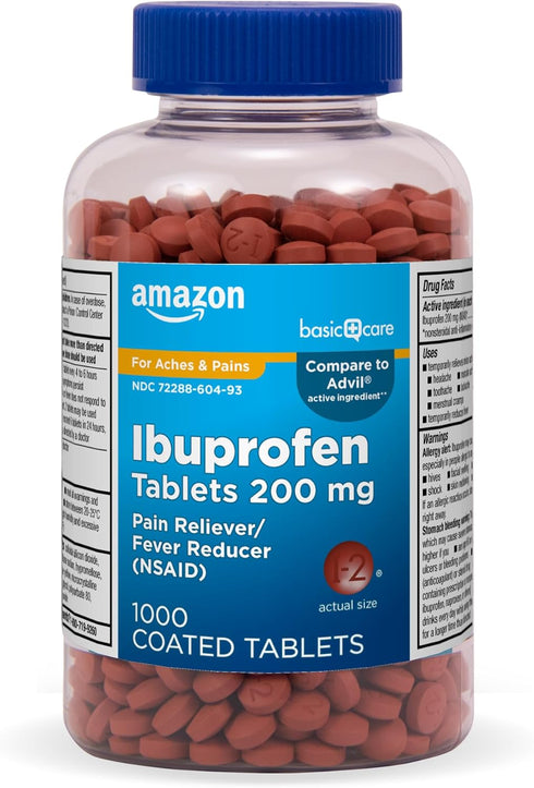Amazon Basic Care Ibuprofen Tablets, Fever Reducer and Pain Relief, 1000 Count