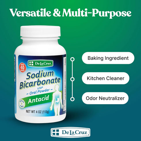 Packed 4 OZ (10 De La Cruz Pure Sodium Bicarbonate Powder Baking Soda & Baking Powder Aluminium free Antacid