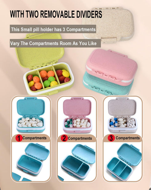 4 PC Pill Case, 3 Removable Compartments BPA-free Pill Box, Day Organizer for Travel Storage of Vitamins, Fish Oil, or