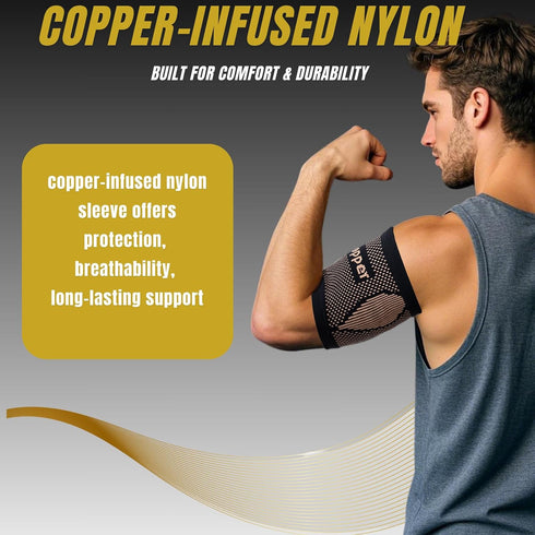 kyopyno Bicep Compression Sleeve,Bicep Brace,Copper Arm Support for Weightlifting, Pain Relief,Upper Arm Brace for Men