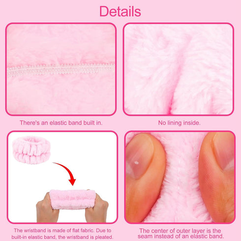 Wecoe Spa Headband and Wristband Set, Makeup Headband for Washing Face, Cute Pink Puffy Sponge Bubble Headband