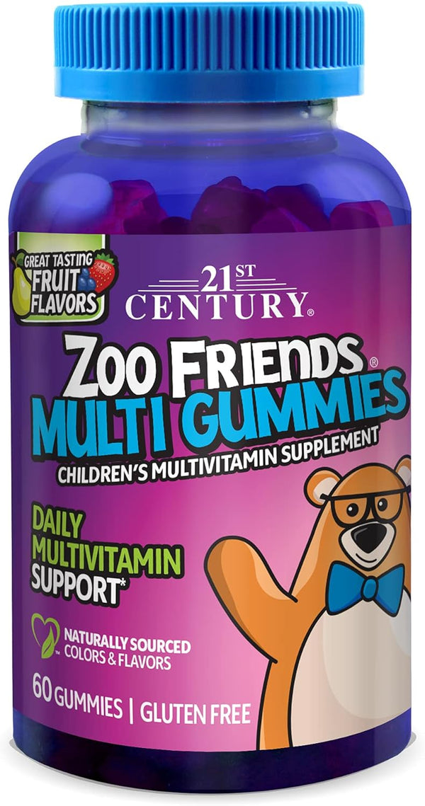 21st Century Zoo Friends Multi Gummies, Fruit, 60 Count