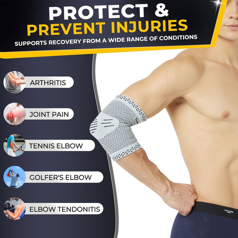 NeoTech Care Elbow Support Brace - Breathable for Men, Women, Right or Left (Gray, Size L)