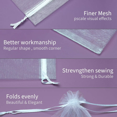 Akstore 50Pcs Sheer Drawstring Organza Jewelry Pouches, 4"x6" (10x15cm), White, Wedding Party Favor Bags