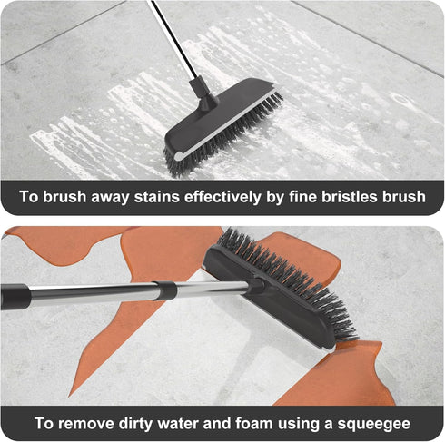 BITOPE Floor Scrub Brush with Long Handle, 10" Heavy Duty Cleaning Brush for Shower, Deck, Tile, Kitchen