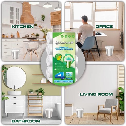 Aklyaiap 4 Gallon Trash Bags, 220 Counts, Tear & Leak Resistant Biodegradable Small Garbage Bags for Home & Kitchen,