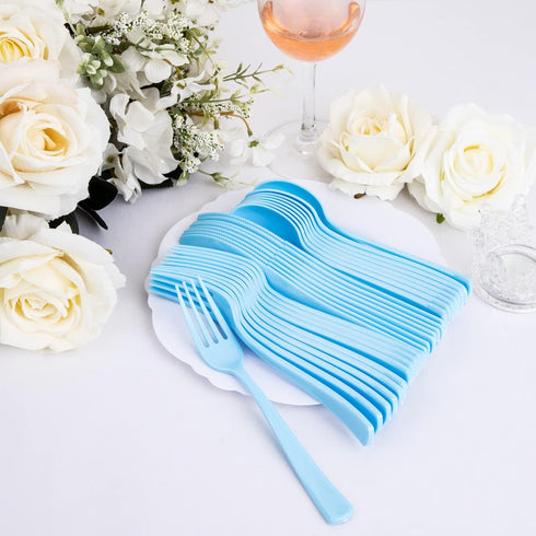 WDF 160 Piece Blue Plastic Silverware Set, Heavy Duty Includes 80 Forks, 40 Spoons, 40 Knives for Parties, Daily Use