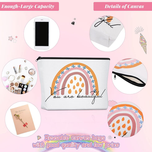 4 Pcs Rainbow Makeup Bag Set, Inspirational Gift Bags for Women Girls, You Are Loved Makeup Bag, Personalized Canvas