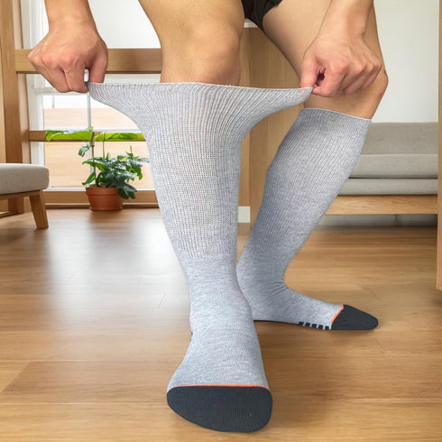 Ioryzek 2 Grey-2Pairs) Diabetic Socks Extra Width Non Binding Pairs Bariatric Sock Neuropathy Hospital Swollen Socks