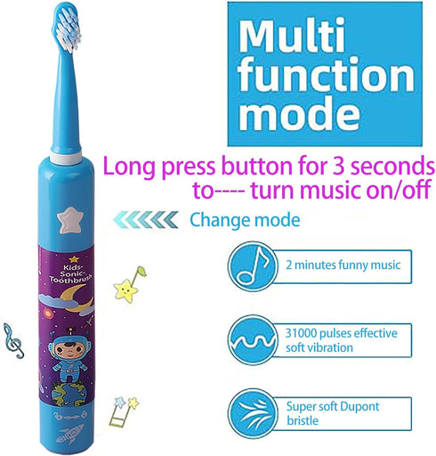 OJV 8620 Musical Electric Toothbrush for Kids, 3 Modes, 2 Min Timer, Rechargeable Sonic Toothbrush with Holder (Blue)