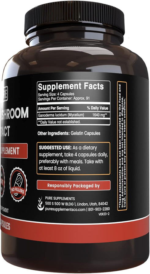 Pure Original Ingredients Reishi Mushroom Extract (365 Capsules) - Always Pure, Lab Verified, No Fillers